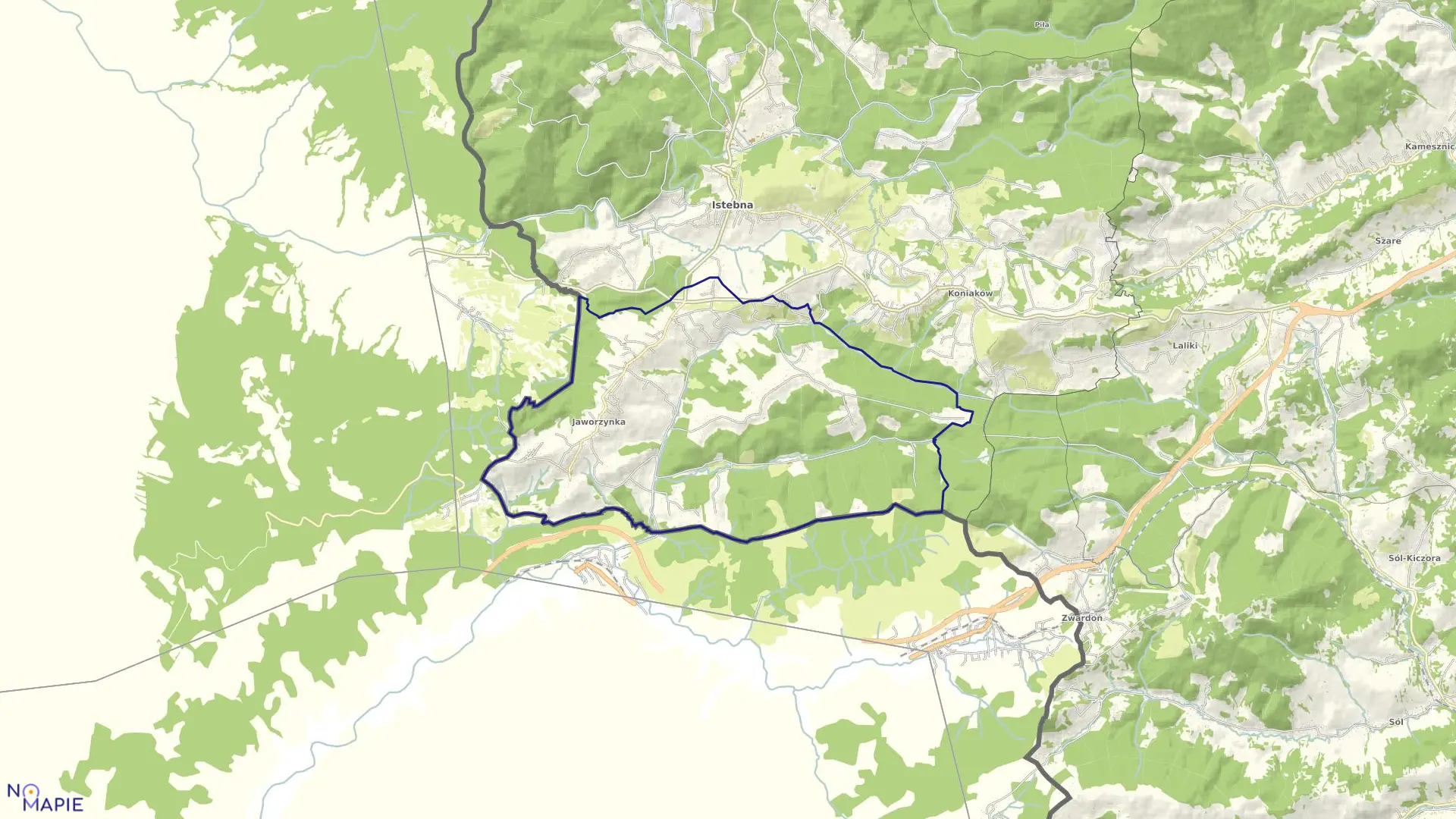 Mapa obrębu JAWORZYNKA w gminie Istebna