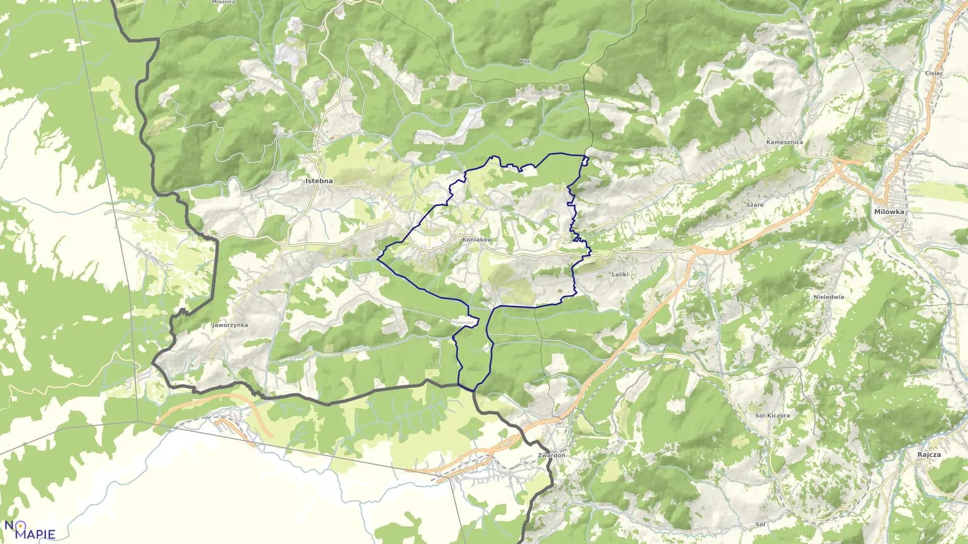 Mapa obrębu KONIAKÓW w gminie Istebna